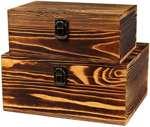 Wood Boxes Wooden Storage Box Treasure Chest Memory Hobby Preservation Rustic Decorative Archival Organizer with Latch Lock for Jewelry Keepsake Gadget Trinkets Letter Cash Tea Photo 2 Pack by BigHala