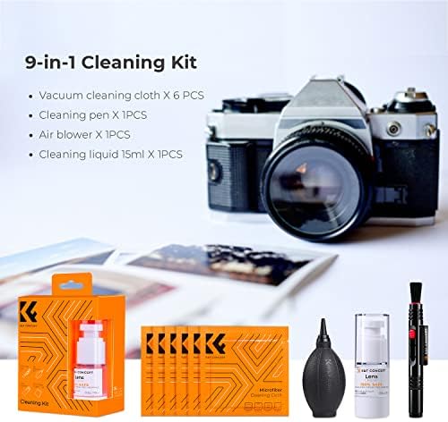 K&F CONCEPT 9-in-1 Camera Lens Cleaning Kit for DSLR, Filters, Phone, Tools - Image 2