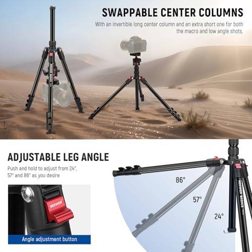 NEEWER Basics Travel Tripod for Camera, 72" Compact Lightweight Portable DSLR Stand, Ball Head, Arca Type QR Plate, Cell Phone Holder Compatible with iPhone Video Recording, Max Load 13.2 lbs, TP14 - Image 4