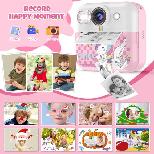 Instant Print Camera for Kids, 1080P Children Printable Cameras Christmas Birthday Gifts for Girls Age 3-10, Toddler Toy for 3 4 5 6 7 8 9 10 Year Old with 3 Roller Photo Paper (Pink) - Image 5