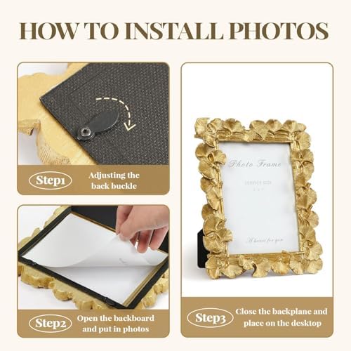 Cuspin 5x7 Picture Frame Gold Vintage Ornate Ginkgo Leaf Resin Photo Frame - Image 6
