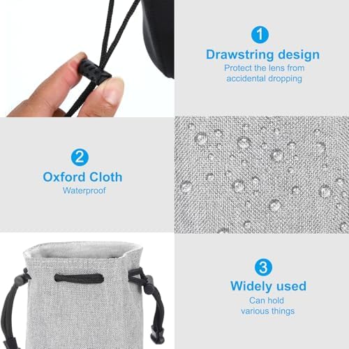 PATIKIL Soft Drawstring Lens Case, Lens Pouch Bag with Cotton Pad 3.9" OD Thick Fleece Cloth Camera Lens Bag for SLR Lens Water Cups, Grey - Image 4