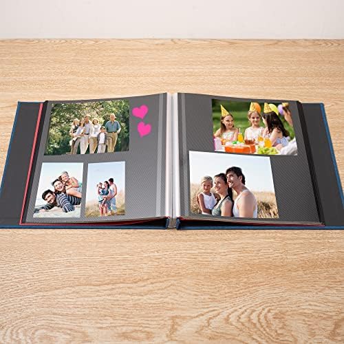 Large Photo Album Self Adhesive for 4x6 8x10 Magnetic Scrapbook Album DIY 60 Black Sticky Pages Linen Cover Photo Album(Blue) - Image 3