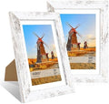 5x7 Picture Frame Set of 2, 5 x 7 Wood Photo Frames with Mat for 4x6, Rustic Natural Wooden Frame with Real Glass Cover for Wall and Tabletop Display,Distressed White by CCDCC