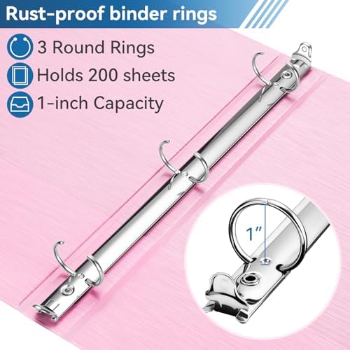 SUIN 1-inch 3 Ring Binder with 2 Interior Pockets, 1''Durable Binders Holds US Letter Size 8.5'' x 11'' Paper - Versatile Binders for Office, Home, and School Use, 6 Pack Brush Finish - Image 3