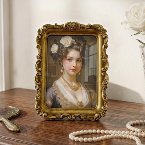 Cuspin 5x7 Picture Frame, Gold Vintage Ornate Floral Antique Photo Frame - Image 2