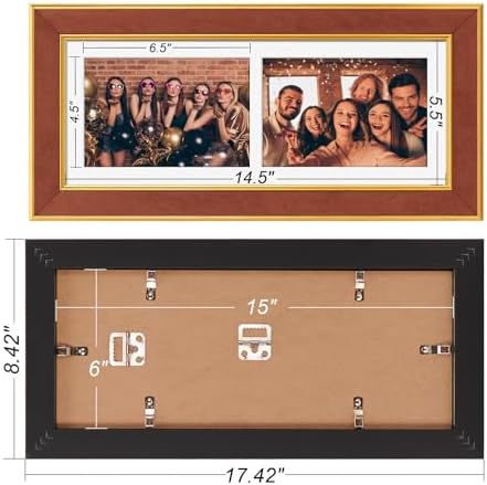 Suede 6x15 Picture Frame Display 2 Opening 5x7 Double Picture Frames Collage Wall Decor with Mat,Multi Photo Frame for Plexiglass,Wall Decor,1Pack,Brown - Image 4