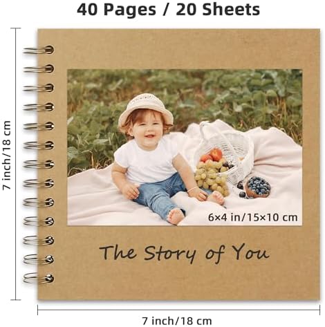 Yopih Scrapbook Album 7x7in, Acid-Free Kraft Paper 20 Sheets 40 Pages - Image 2