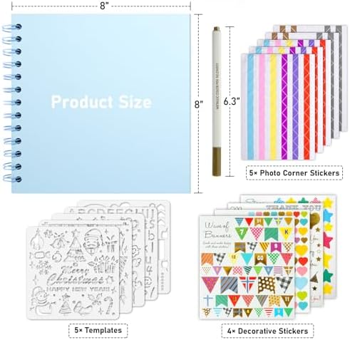 GOTIDEAL 8 x 8 Inch Scrapbook Album with Metallic Markers, Blue, 40 Pages - Image 2