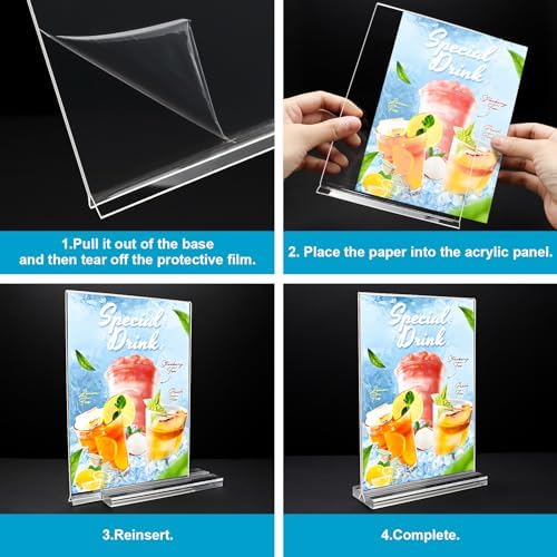 Acrylic Sign Holder 5 x 7, 10 Pack Clear Table Menu Vertical Display Stand Desktop Display Double Sided Stand Paper Holder Table Sign Suitable for Restaurants Office Store Show Fair - Image 5