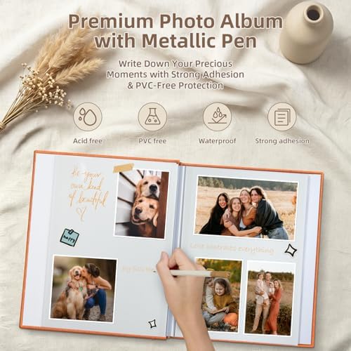 Popotop Photo Album Self Adhesive with Picture Display Window,40 Pages DIY Scrapbooking Supplies Kit for 4x6 8x10 Picture,Linen Cover Memory Book for Baby Wedding, with Scraper and Metallic Pen - Image 4