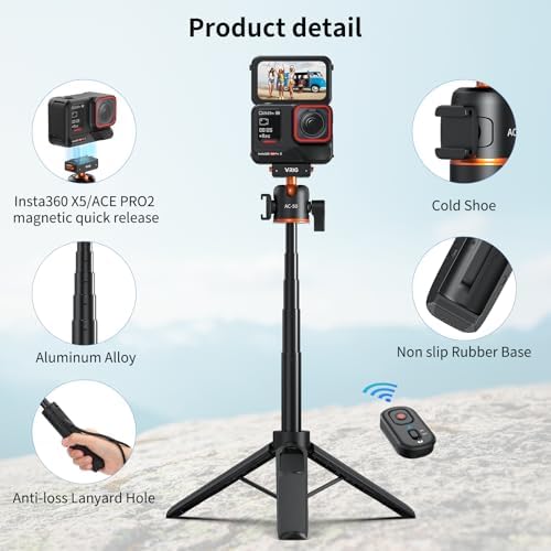 VRIG 21" Mini Camera Tripod for Insta360 Ace Pro2 with Wireless Remote - Image 4
