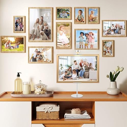 Adjustable Desktop Photo Frame Stand with Magnetic Wall Painting Light, Holds Picture Frames up to 30 Inch,with Rechargeable Battery,Metal Vertical Stand with 3 Color Temperature & 13RGB Poster Lights, for Displaying Picture Frames, Artworks (1, Silver... - Image 2