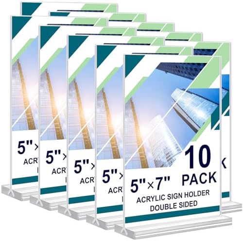 Acrylic Sign Holder 5 x 7, 10 Pack Clear Table Menu Vertical Display Stand Desktop Display Double Sided Stand Paper Holder Table Sign Suitable for Restaurants Office Store Show Fair by DunGu