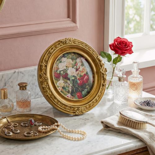 Cuspin Vintage Picture Frame 4x4 Gold Frame, Ornate Round Resin Frame - Image 7
