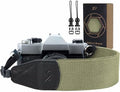 Padwa Lifestyle Light Green Camera Strap - 2" Wide Cotton Woven Genuine Leather Head Camera Straps,Complimentary 2 Pcs Quick Release Clips for All DSLR/SLR Cameras, Binoculars and Drone Remote Control by PadwaLifestyleCameraStrap