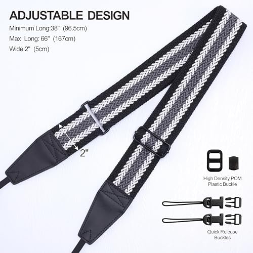 Padwa Lifestyle Extra Long Adjustable Camera Strap for Photographers - 2" Wide Full Grain Cowhide Leather Ends Camera Straps with Quick Release for All Cameras,Binoculars(Stripe Gray Black White) - Image 7