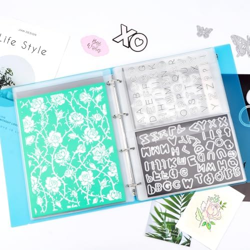 A4 Dies and Stamps Storage Book Binder Folder, Page Protectors Pockets Inserts Organizer for Cutting Dies Stencil Album Stamp Crafts, 1Pcs Blue Storage Book Cover & 20 Inserts with 1/2/3/4 Pockets - Image 2