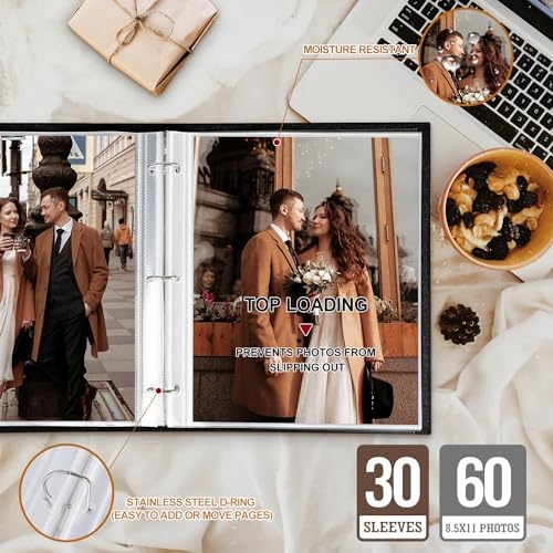 Lanpn Scrapbook Photo Album 8.5x11, Linen Window Design Cover Top Load 3 Ring Folder Binder Photobook Photo Book 8.5 x 11 inch with 30 Plastic Sleeves 60 Pages Beige - Image 4