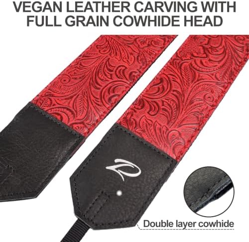 Padwa Lifestyle Camera Strap - 2" Red Faux Leather Carving Camera Straps with Full Grain Leather Ends for Photographers, Vintage Soft Suede Fabric Padded Strap Quick Release fits All Cameras - Image 3