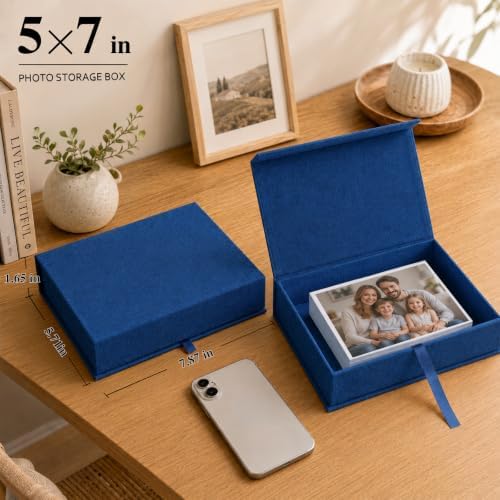 Vienrose Small Photo Storage Box, 4"x6", Linen Postcard Keeper, Dark Blue - Image 2