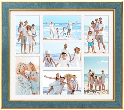 Suede 13.5x15.5 Picture Frame Display 7 Opening 4x6 Picture Frames Collage Wall Decor with Mat,Multi Photo Frame for Plexiglass,Wall Decor,1Pack,Blue - Image 3