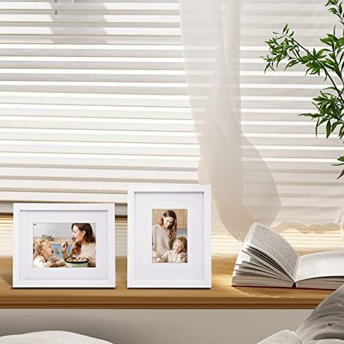 Egofine 8x10 Picture Frames Set of 4, Made of Solid Wood Covered by Plexiglass 4x6 and 5x7 with Mat or 8x10 without Mat, for Table Top Display and Wall Mounting Photo Frame White - Image 6