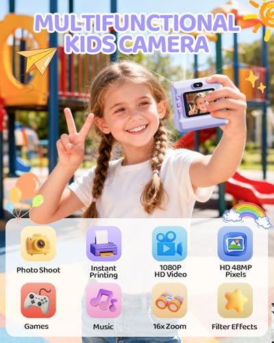 CalineGam Kids Instant Print Camera, 1080P HD Dual Lens with 32GB Card | 2.4" Screen Kids Camera with 3 Paper Rolls, 16X Zoom, Christmas Birthday Gifts for Girls and Boys Age 3-12 - Image 2