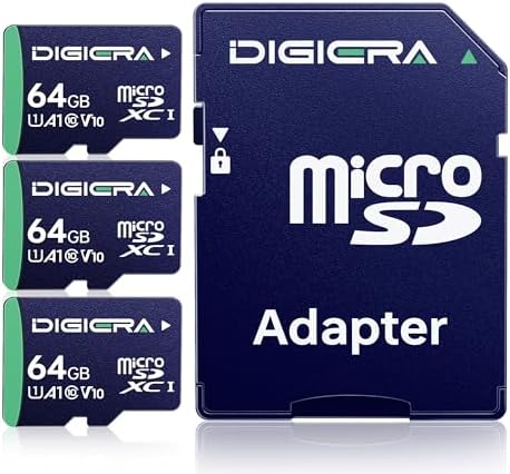 DIGIERA 64GB CT100 microSDXC UHS-I Memory Card with Adapter - up to 100MB/s, C10, U1, V10, Full HD, A1, Micro SD Card for Smartphones, Tablets, Cameras, Gaming Consoles, and Drones (3 Pack) by DIGIERA