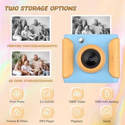 Kids Instant Print Camera,Christmas Birthday Gifts for Girls and Boys,1080P HD Video Digital Kids Camera with Print Paper&32G Card,Toddler Toy for 3-14 Years Old (Blue) - Image 3
