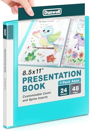 Dunwell Presentation Binder 24 Pockets, 8.5x11 Plastic Sleeves, Aqua by Dunwell