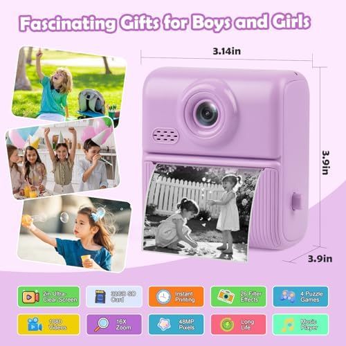 Kids Instant Print Camera for Ages 3-12, 1080P HD Camera with 32GB Card - Image 2