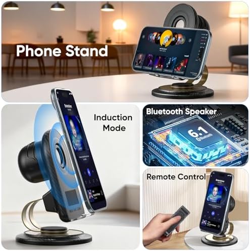 Cell Phone Stand with Instant Wireless Induction Bluetooth Speaker(Video Control/Camera Control), Portable Bluetooth Speaker for Home and Outdoors, All Day Playtime, Compatible with iOS/Android - Image 5