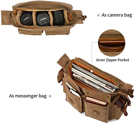 Kattee Vintage Leather Canvas DSLR SLR Camera Bags for Men - Image 4
