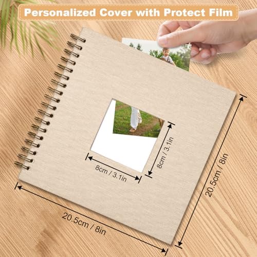 Scrapbook Photo Album Linen Cover, 8 x 8 Inch Hardcover Kraft White Pages Memory Book, for Travel Wedding Guest Book Christmas Baby Shower (40 Sheets/ 80 Pages,Light Beige) - Image 2