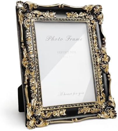 Cuspin 5x7 Black and Gold Picture Frame Vintage Baroque Ornate Resin Frame by Cuspin