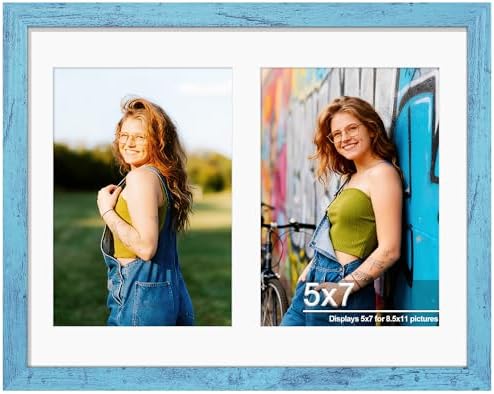 DUENPY 8.5x11 Double Frame For 2 5x7 Photos Blue by DUENPY