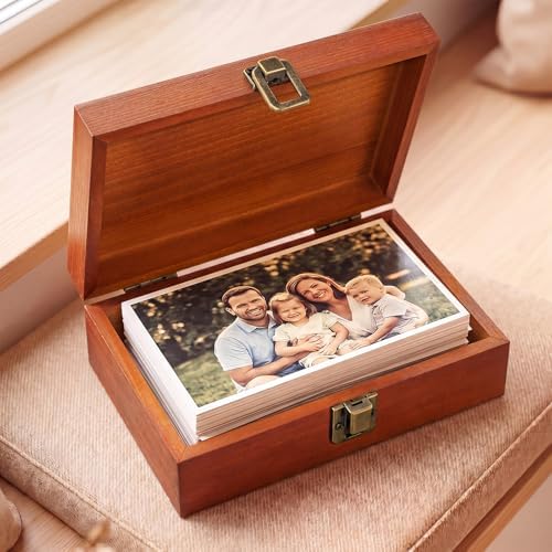 SiliFine Small Wooden Photo Storage Box Keepsake Box, Maple Red by SiliFine
