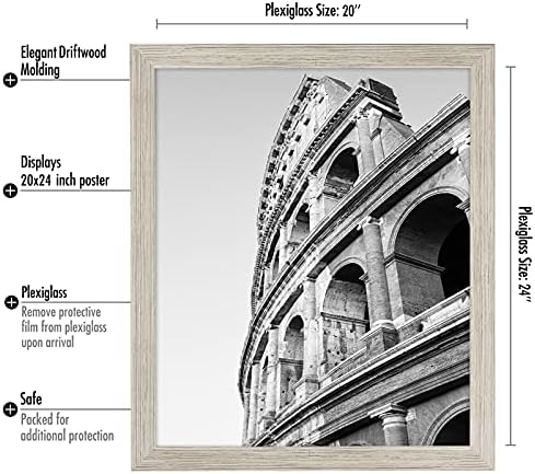 Americanflat 20x24 Poster Frame - Driftwood Engineered Wood with Polished Plexiglass - Wide Picture Frame for Vertical or Horizontal Wall Display - Epic Collection - Driftwood - Image 2