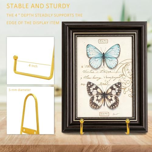 YY YEARCHY Metal Plate Stand Holder, Wall Hanging Display Rack, Sturdy Iron Easel for Displaying Plates (8-14 Inch), Bowls, Platters, Art, Photos, Books (4, Gold, 8"x4.8"x4") - Image 5