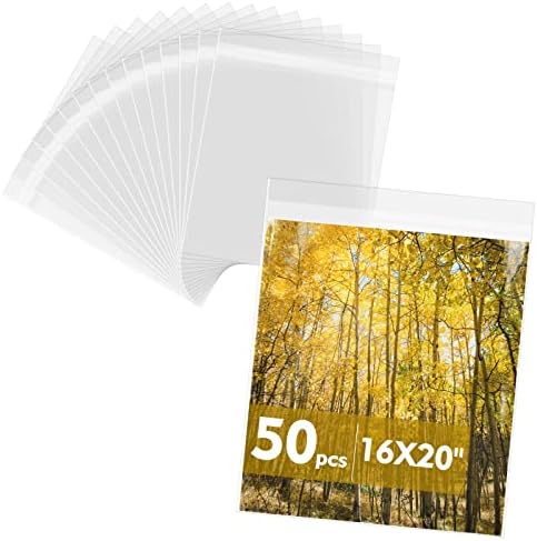 50 Pack 16x20 Inch Acid-Free Crystal Clear Plastic Sleeves for Art Prints by MatBoardCenter