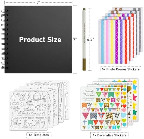 GOTIDEAL 7 x 7 Inch Scrapbook Album with Metallic Markers, Black, 40 Pages - Image 2