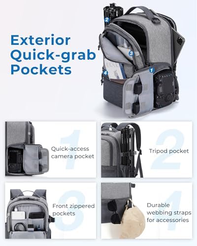 BAGSMART 2 in 1 Small Camera Backpack for DSLR, Fits 12.9" iPad, Gray - Image 5
