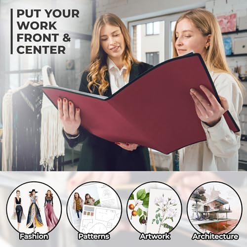 Dunwell 12x18 Art Portfolio Binder, 24-Sleeve, Black Mounting Paper, Ruby - Image 4