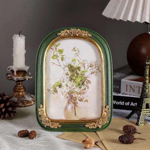 Cuspin 5x7 Arch Picture Frame Green and Gold Vintage Resin Photo Frame - Image 3