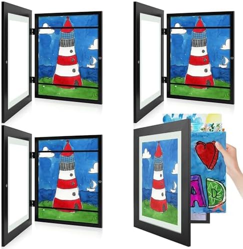 4 Pack 9x12 Front-Opening Kids Artwork Frames Changeable (Black) by GoldenStateArt