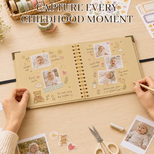 Scrapbook Photo Album 8"x8" 30 Sheets 60 Pages Kraft Paper Ribbon Closure - Image 5