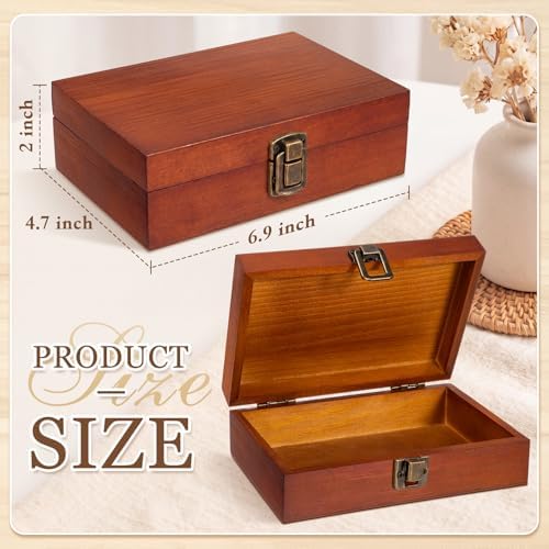 SiliFine Small Wooden Photo Storage Box Keepsake Box, Maple Red - Image 3
