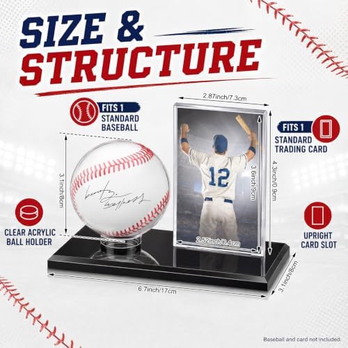 DoubleFill Acrylic Display Case Ball Cards,Black,Small,Baseball - Image 2