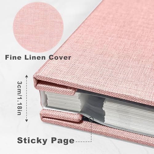 Large Photo Album Self Adhesive with Picture Display Window, DIY Scrapbook Album for 4x6 8x10 Pictures, 40 Pages Light Pink Linen Cover Memory Book with Scraper and Metallic Pen - Image 3